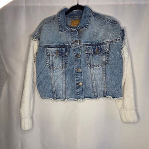 Bluenotes Jean Jacket with Sherpa Sleeves Size Small Blue White